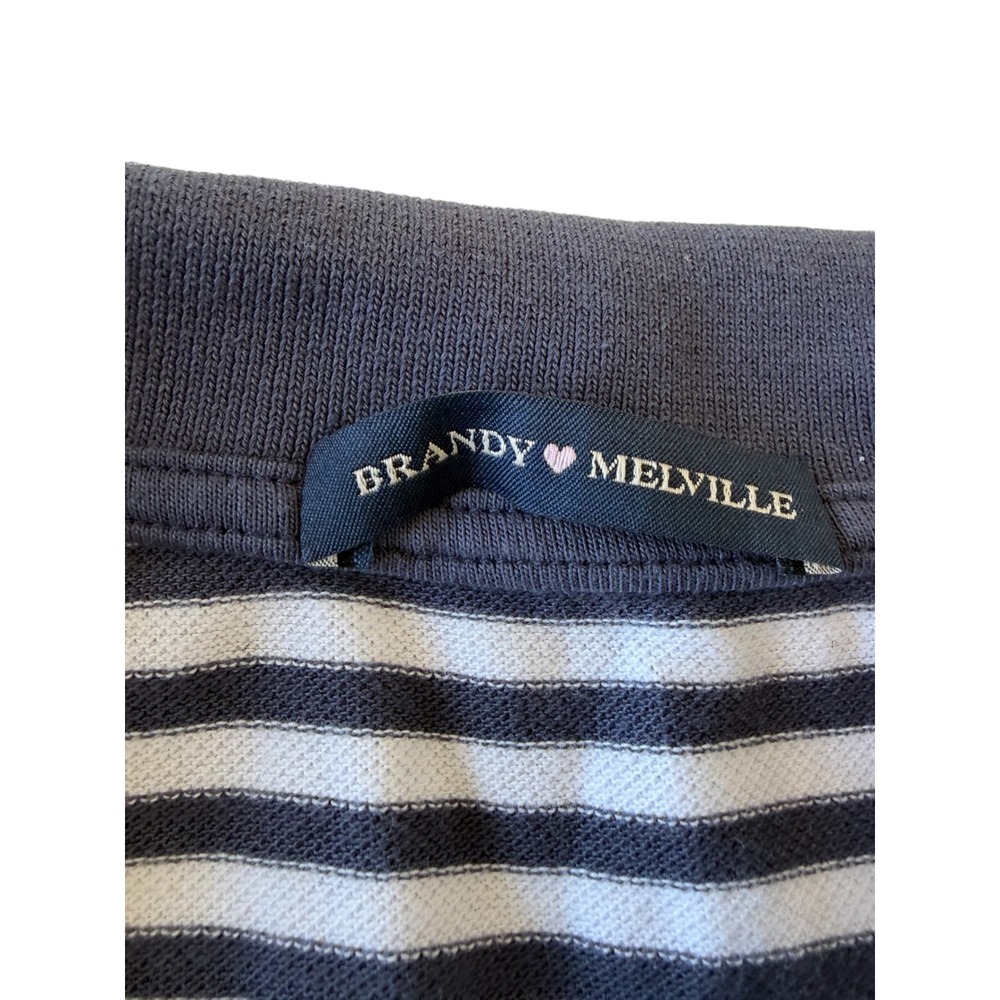 Brandy Melville Womens Navy Blue‎ Striped Polo Shirt One Size Preppy Cotton Top - Picture 6 of 8